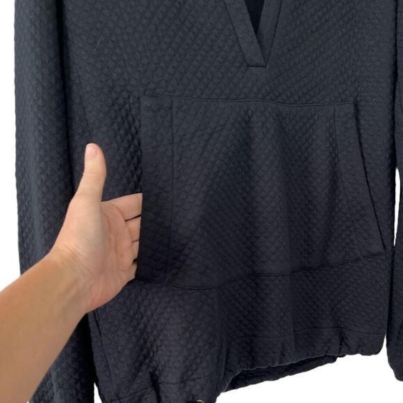 Anne Willi Paris Quilted Top Pullover Black Sz US 4 Kangaroo Pocket Drawstring - Picture 2 of 9
